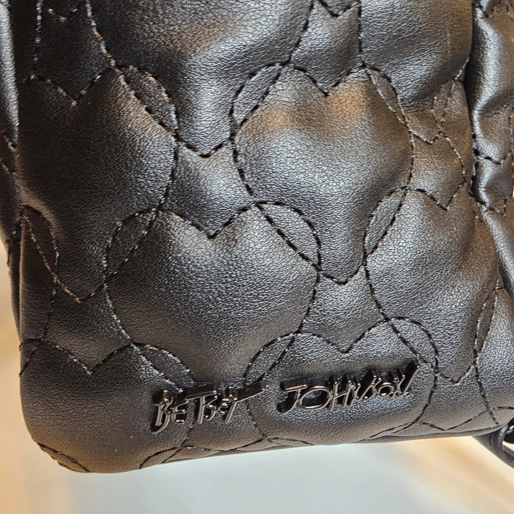Betsey Johnson XO Buddy Dog Backpack Black Pink Quilted NWT